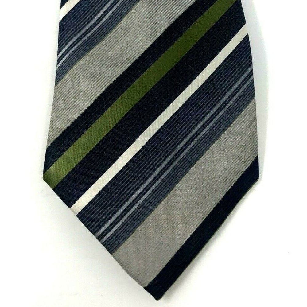 SAXONY Mens Necktie TIE Silver Green Grey Diagonal